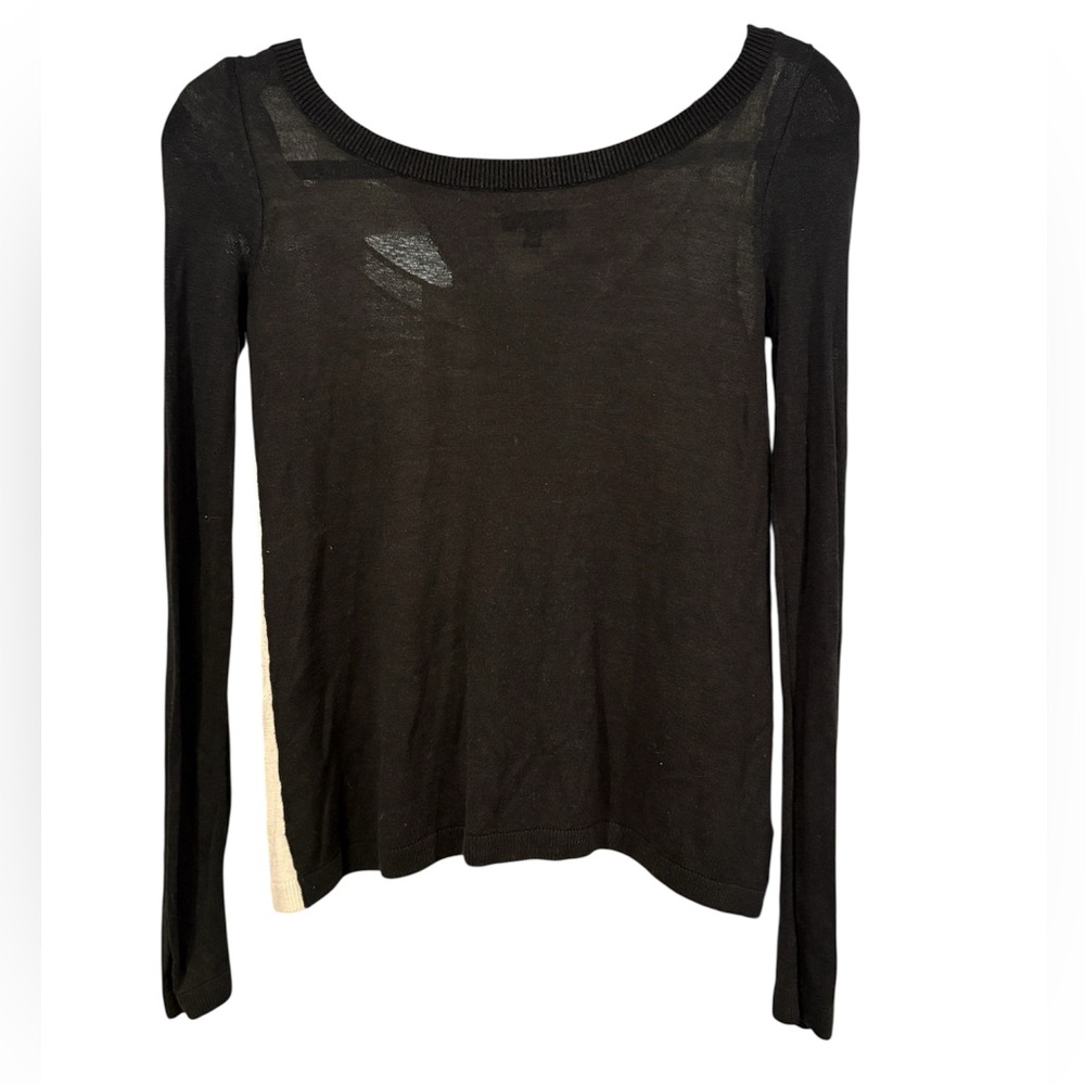 Express Silk Blend Lace Back Sweater Black Ivory XS Scoop Neck Long Sleeve